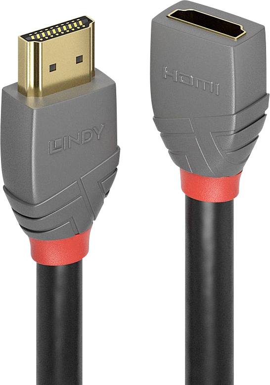 LINDY 36476 HDMI-kabel HDMI Verlengkabel HDMI-A-stekker, HDMI-A-bus 1.00 m Antraciet, Zwart, Rood 4K UHD, Vergulde steek