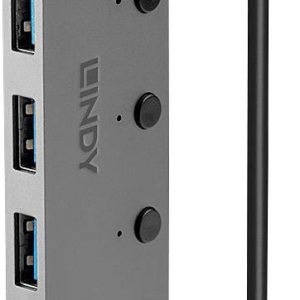 LINDY 4 Port USB 3.0 Hub mit Ein-/Ausschaltern 4 poorten USB-hub Individueel schakelbaar Grijs
