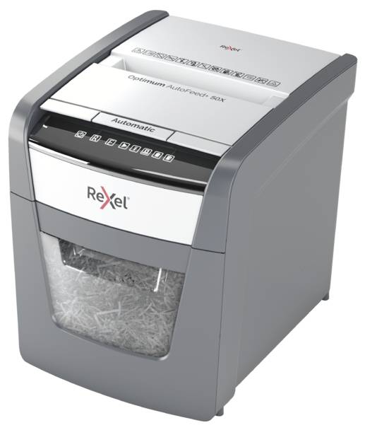 Rexel Optimum AutoFeed+ 50X Papierversnipperaar 50 vellen Micro cut 4 x 28 mm P-4 20 l Ook geschikt voor Paperclips, Nie