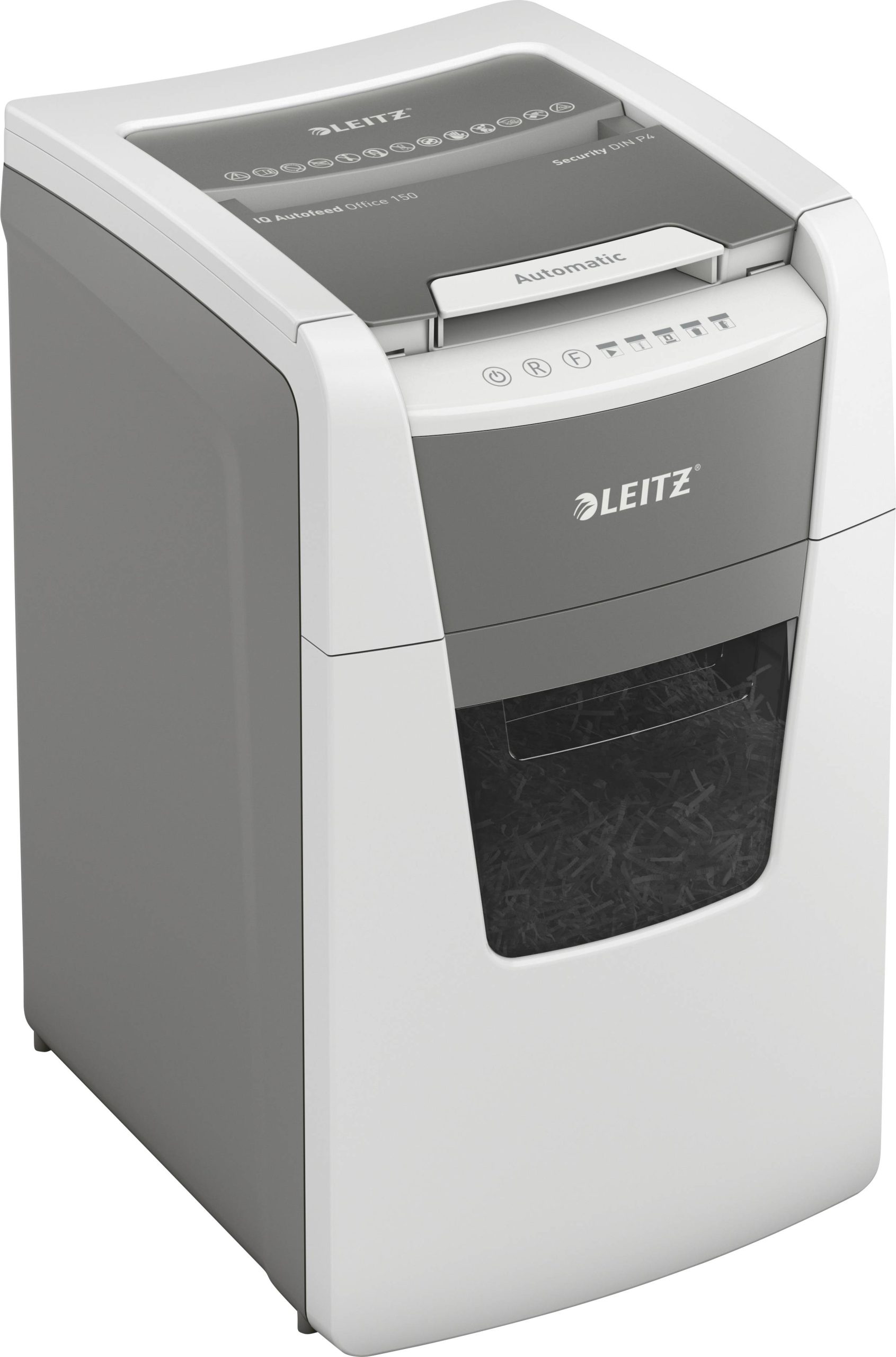 Leitz IQ Autofeed Office 150 P4 Papierversnipperaar 150 vellen Cross cut 4 x 30 mm P-4 44 l Ook geschikt voor Paperclips