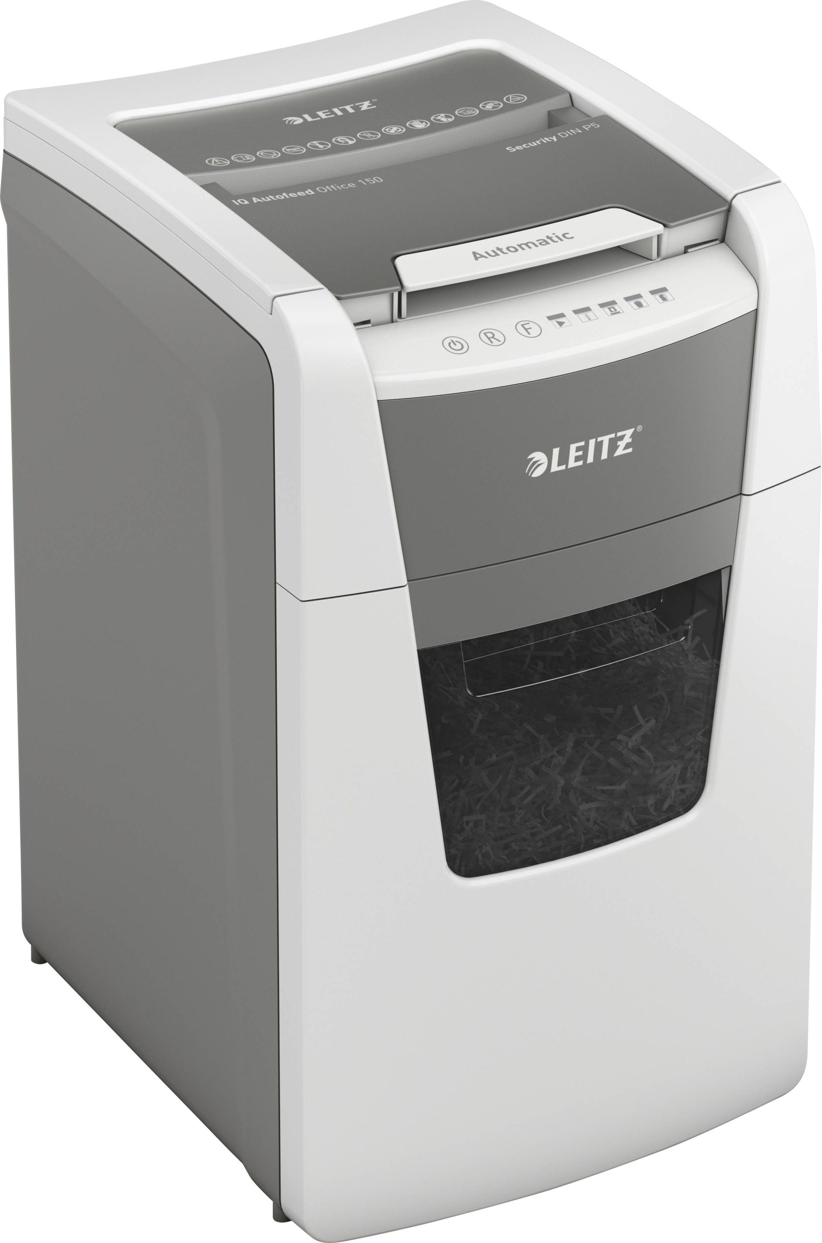 Leitz IQ Office 150 Autofeed P5 Papierversnipperaar Micro cut 2 x 15 mm 44 l Aantal bladen (max.): 150 vellen Veiligheid