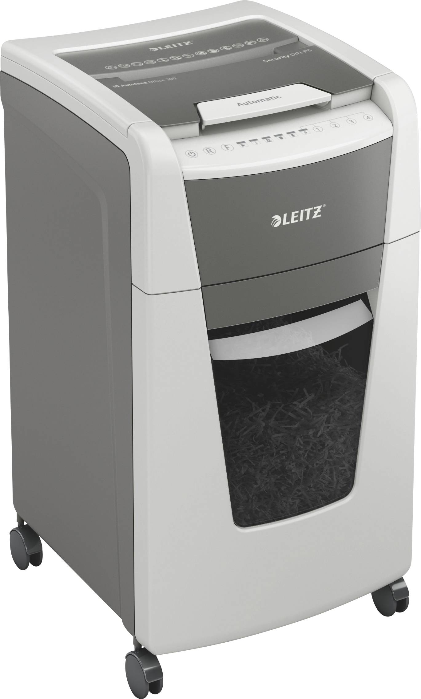 Leitz IQ Office 300 Autofeed P5 Papierversnipperaar 300 vellen Micro cut 2 x 15 mm P-5 60 l Ook geschikt voor Paperclips