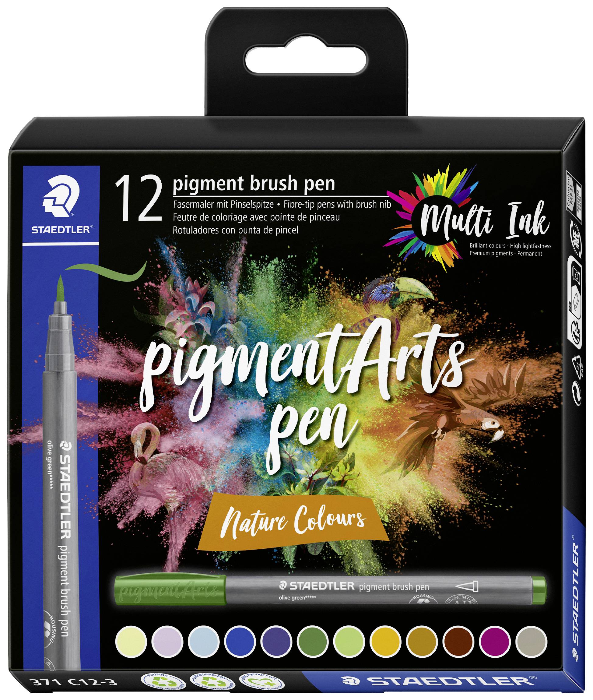 Staedtler pigment brush pen Nature Colour 371 C12-3 Fineliner Gekleurd, Natuur 12 stuk(s)