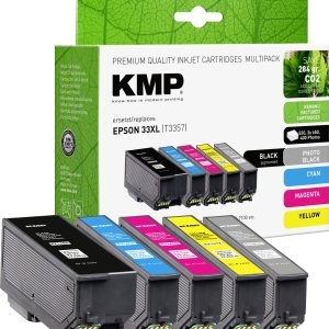 KMP Inktcartridge vervangt Epson 33XL, T3357, T3351, T3361, T3362, T3363, T3364 Compatibel Combipack Zwart, Cyaan, Magen KMP Inktcartridge vervangt Epson 33XL, T3357, T3351, T3361, T3362, T3363, T3364 Compatibel Combipack Zwart, Cyaan, Magen