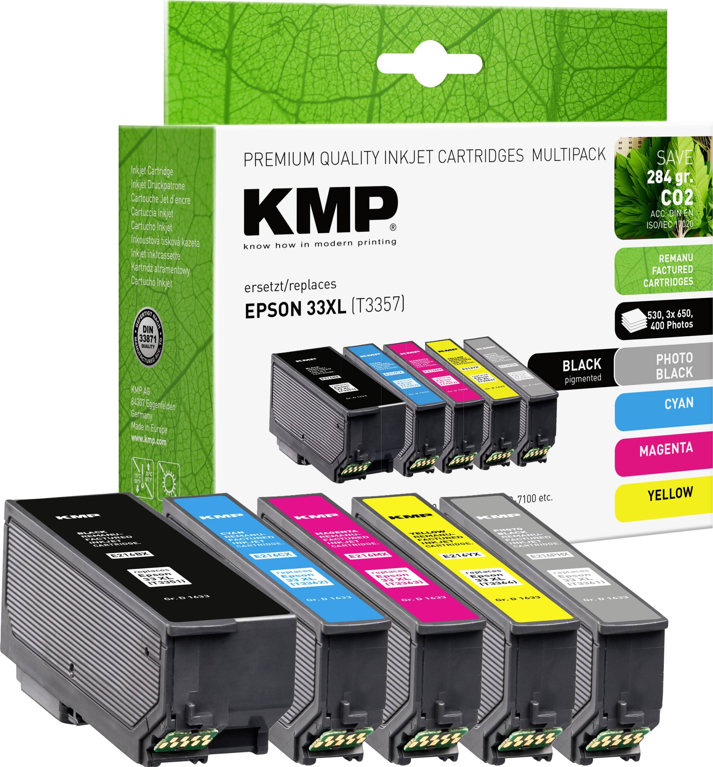 KMP Inktcartridge vervangt Epson 33XL, T3357, T3351, T3361, T3362, T3363, T3364 Compatibel Combipack Zwart, Cyaan, Magen