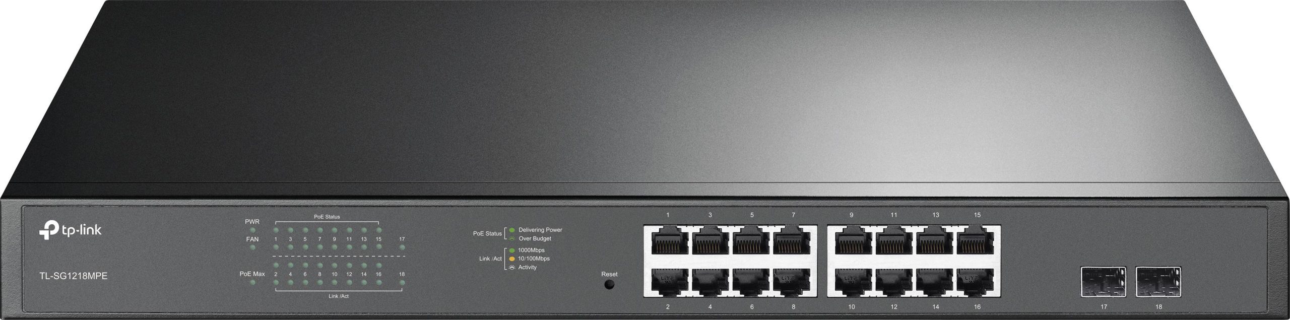 TP-LINK TL-SG1218MPE 16-Port Gigabit PoE+ Easy Smart Switch, Netwerk switch 16 + 2 poorten 10 / 100 / 1000 MBit/s PoE-fu