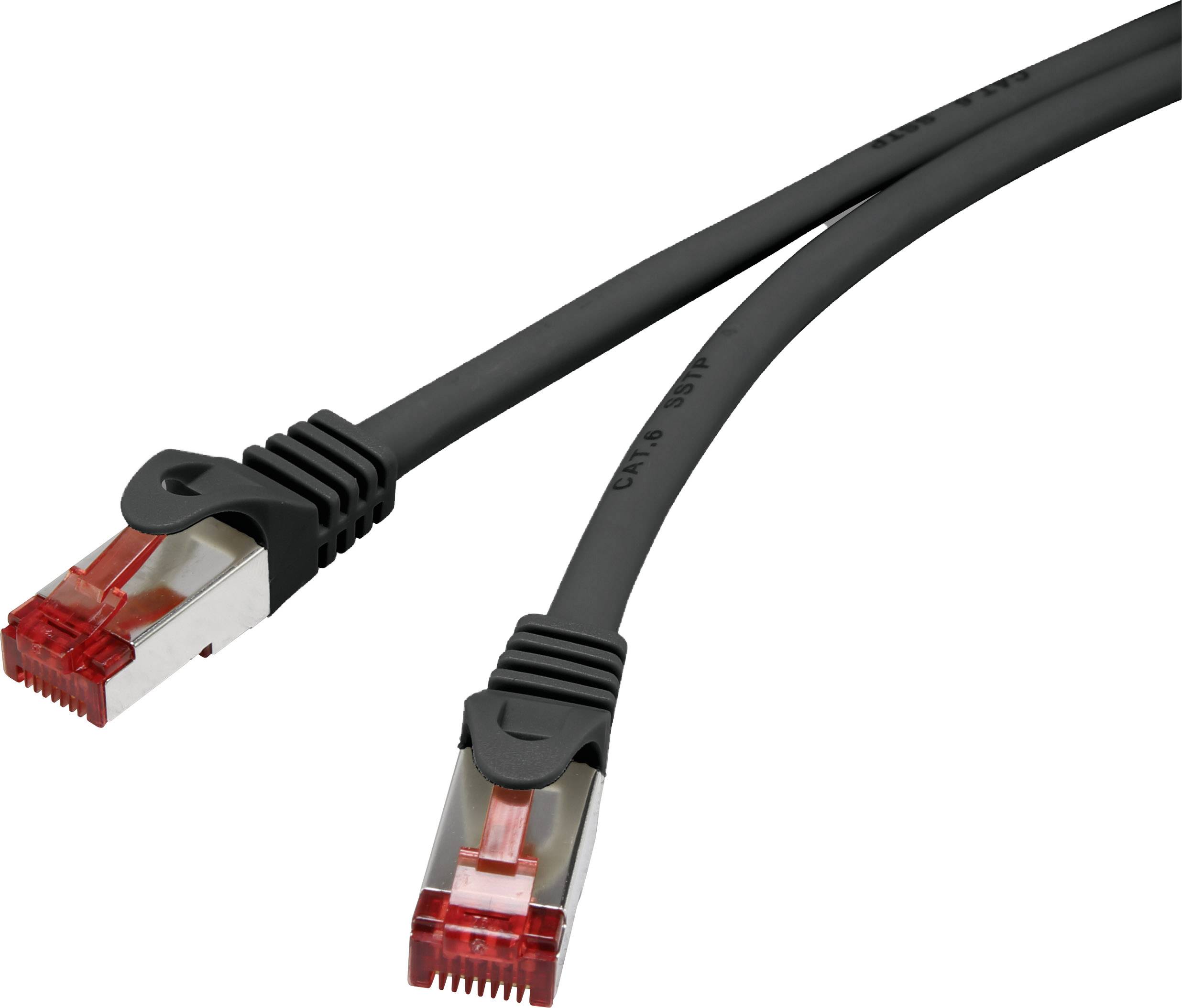 Renkforce RF-4737382 RJ45 Netwerkkabel, patchkabel CAT 6 S/FTP 10.00 m Zwart Snagless, Vergulde steekcontacten, Vlambest