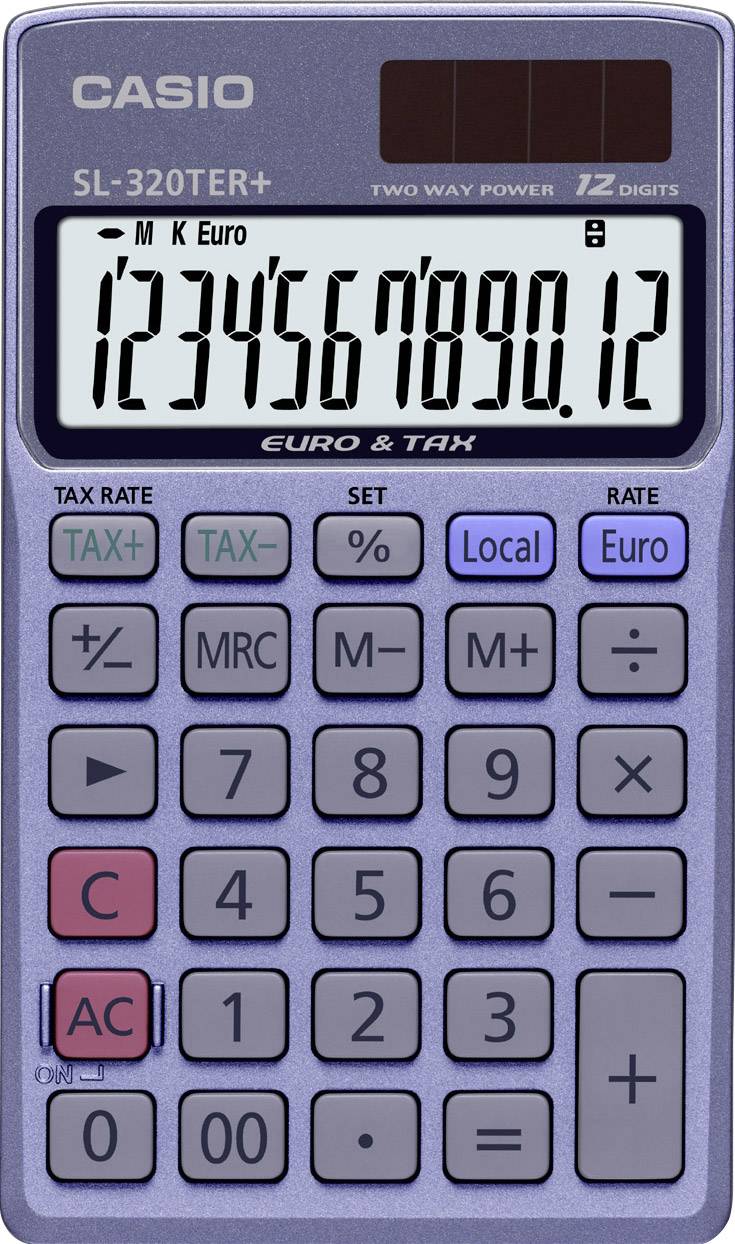 Casio SL-320TER+ Zakrekenmachine Blauw Aantal displayposities: 12 werkt op zonne-energie, werkt op batterijen (b x h x d