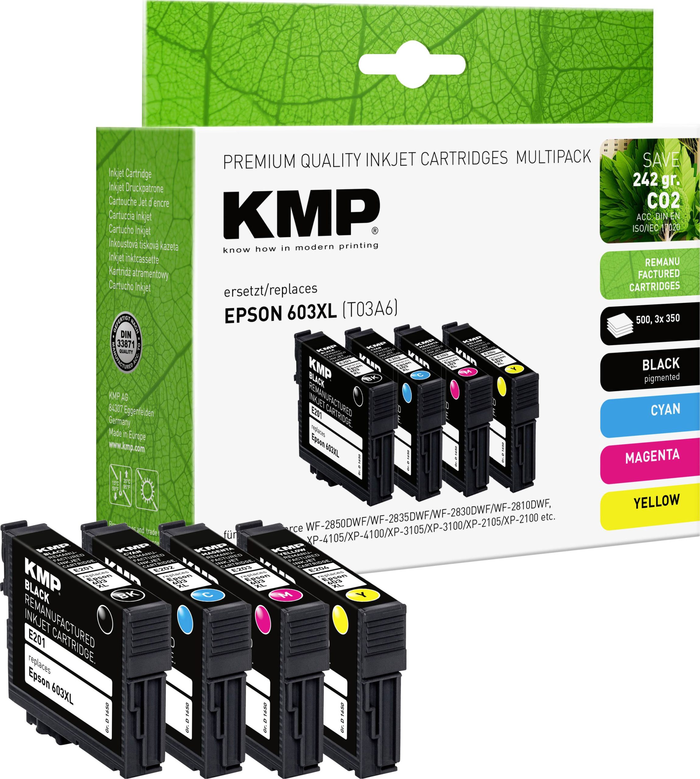 KMP Inktcartridge vervangt Epson 603XL, T03A6, T03A1, T03A2, T03A3, T03A4 Compatibel Combipack Zwart, Cyaan, Magenta, Ge