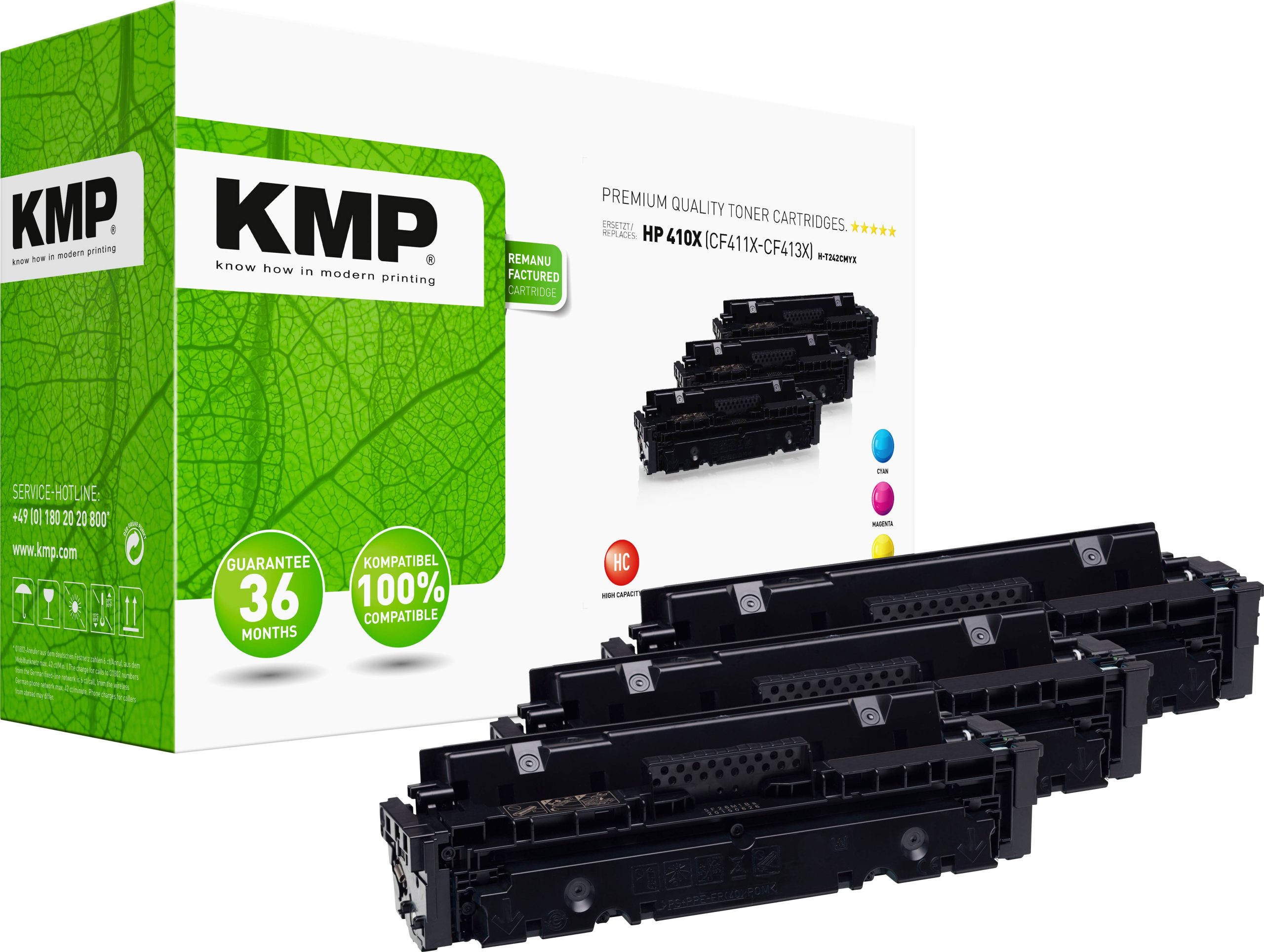 KMP Toner vervangt HP HP 410X (CF411X, CF413X, CF412X) Compatibel Combipack Cyaan, Magenta, Geel 5000 bladzijden H-T242X