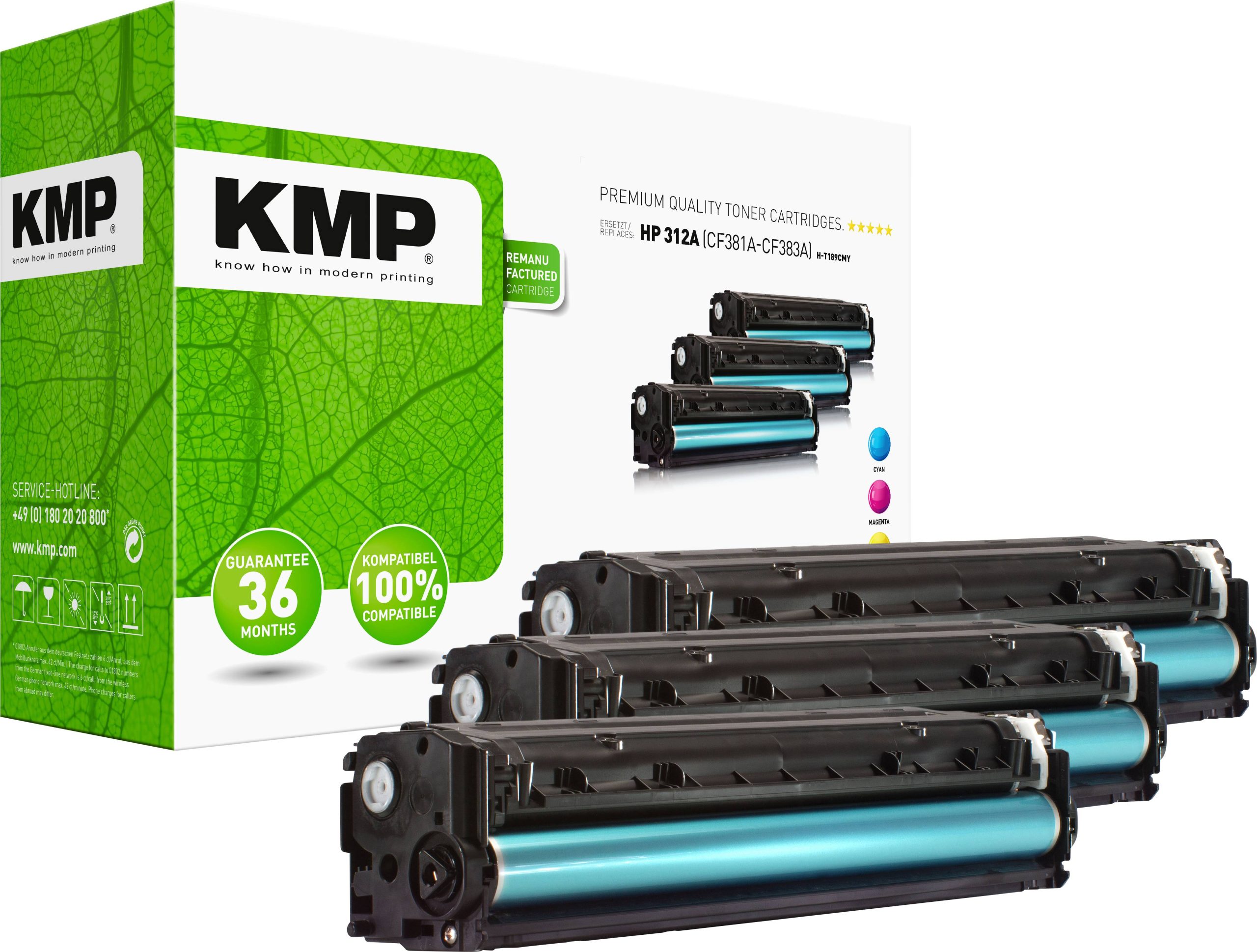 KMP Toner vervangt HP HP 312A (CF381A, CF383A, CF382A) Compatibel Combipack Cyaan, Magenta, Geel 2700 bladzijden H-T189C