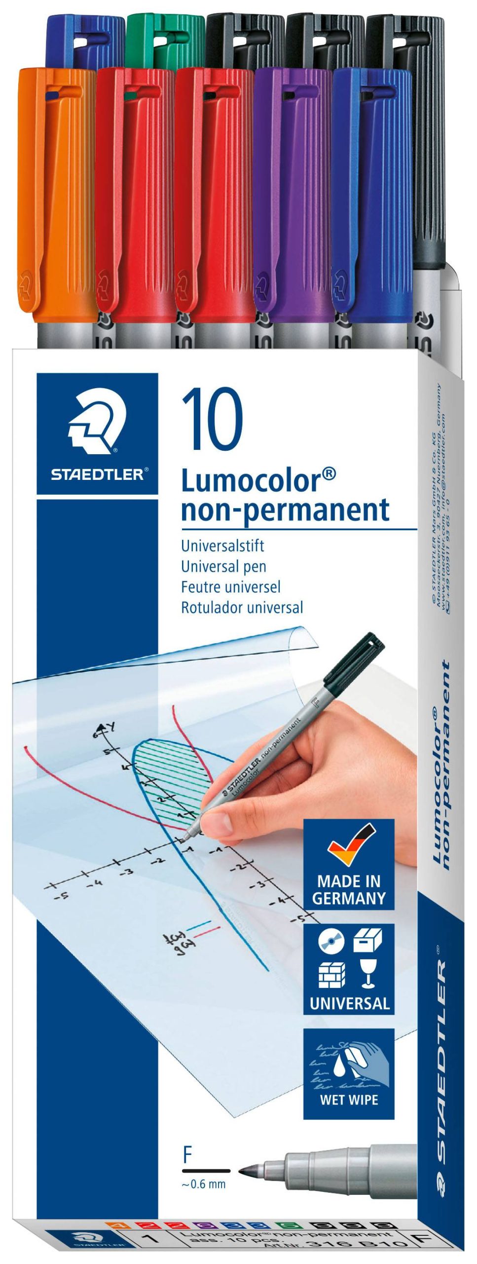 Staedtler Foliestift Lumocolor® non-permanent pen 316 316 B10 Rood, Blauw, Groen, Zwart, Oranje, Lila