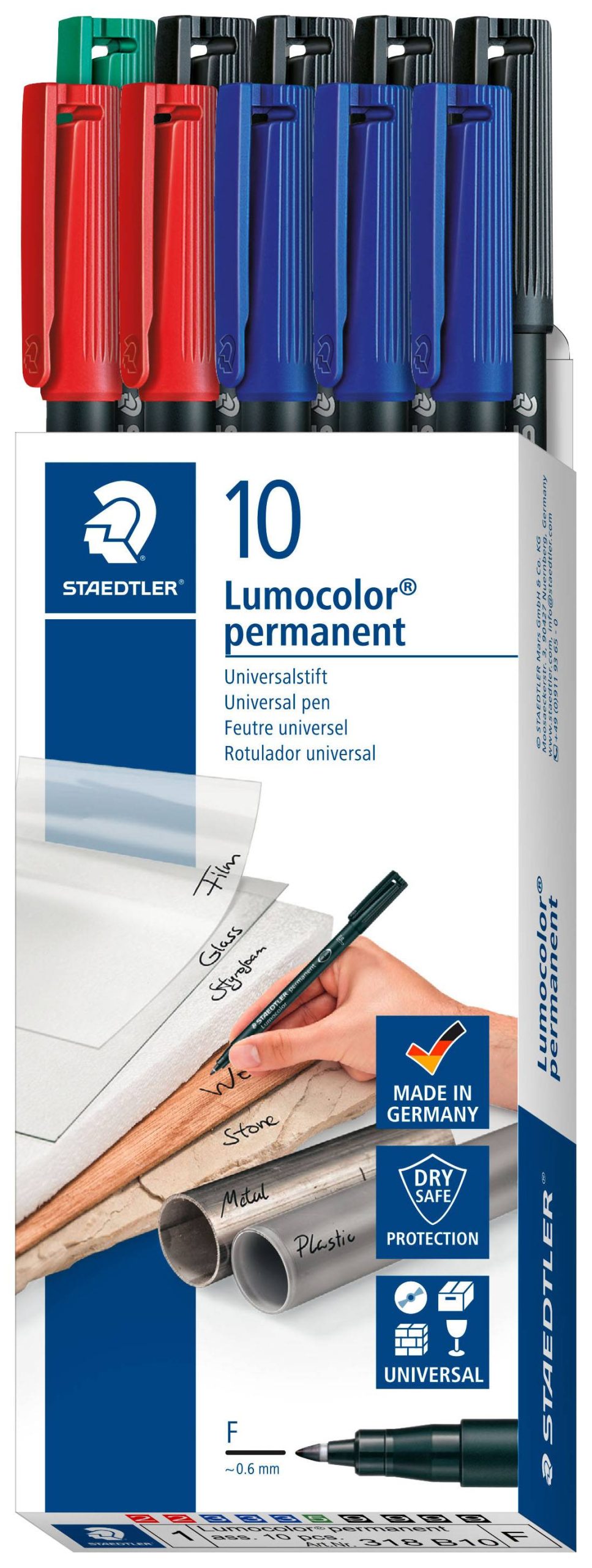 Staedtler Foliestift Lumocolor® permanent pen 318 318 B10 Blauw, Groen, Rood, Zwart