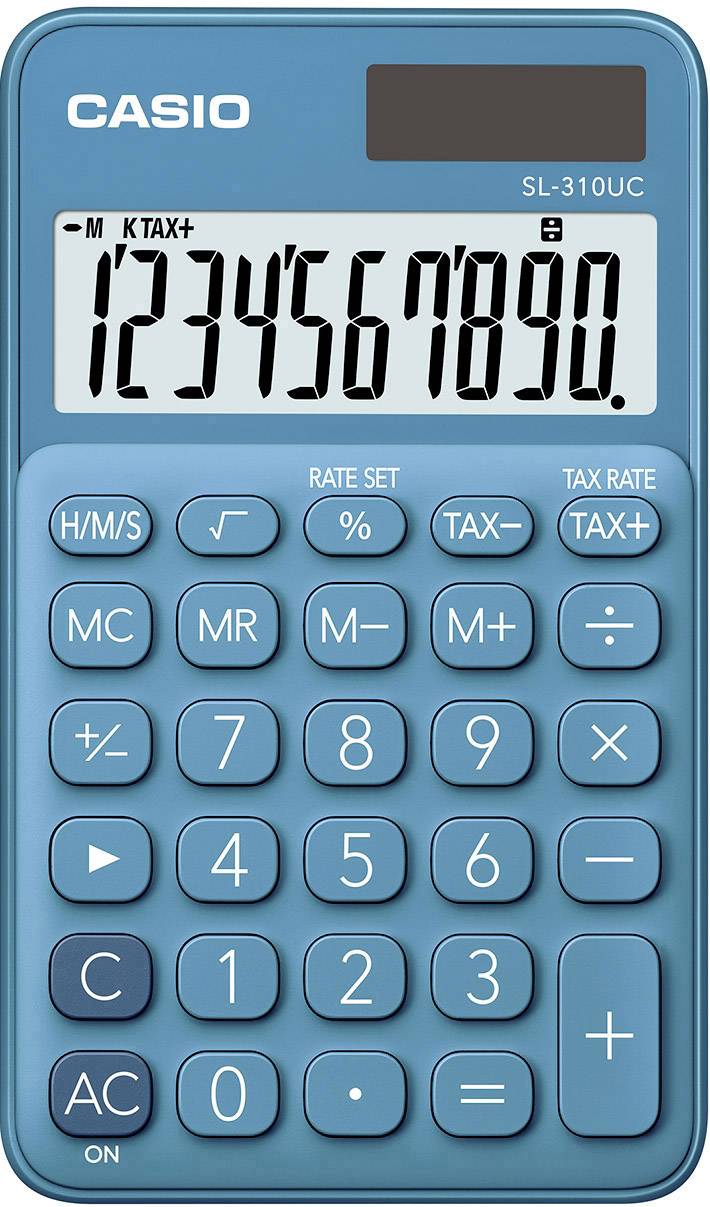 Casio SL-310UC-BU Zakrekenmachine Blauw Aantal displayposities: 10 werkt op zonne-energie, werkt op batterijen (b x h x
