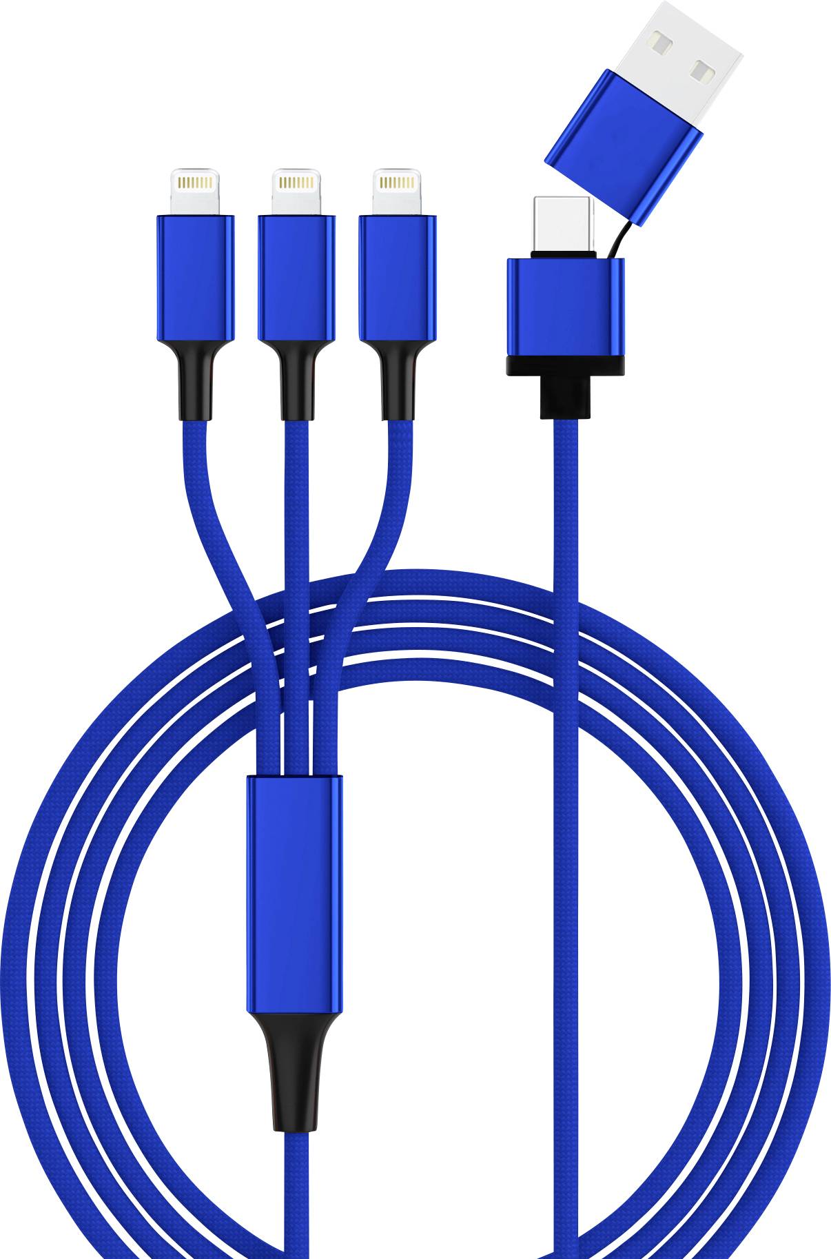 Smrter SMRTER_TRIO_L_NB USB-laadkabel USB 2.0 USB-A stekker, USB-C stekker, Apple Lightning stekker 1.20 m Blauw