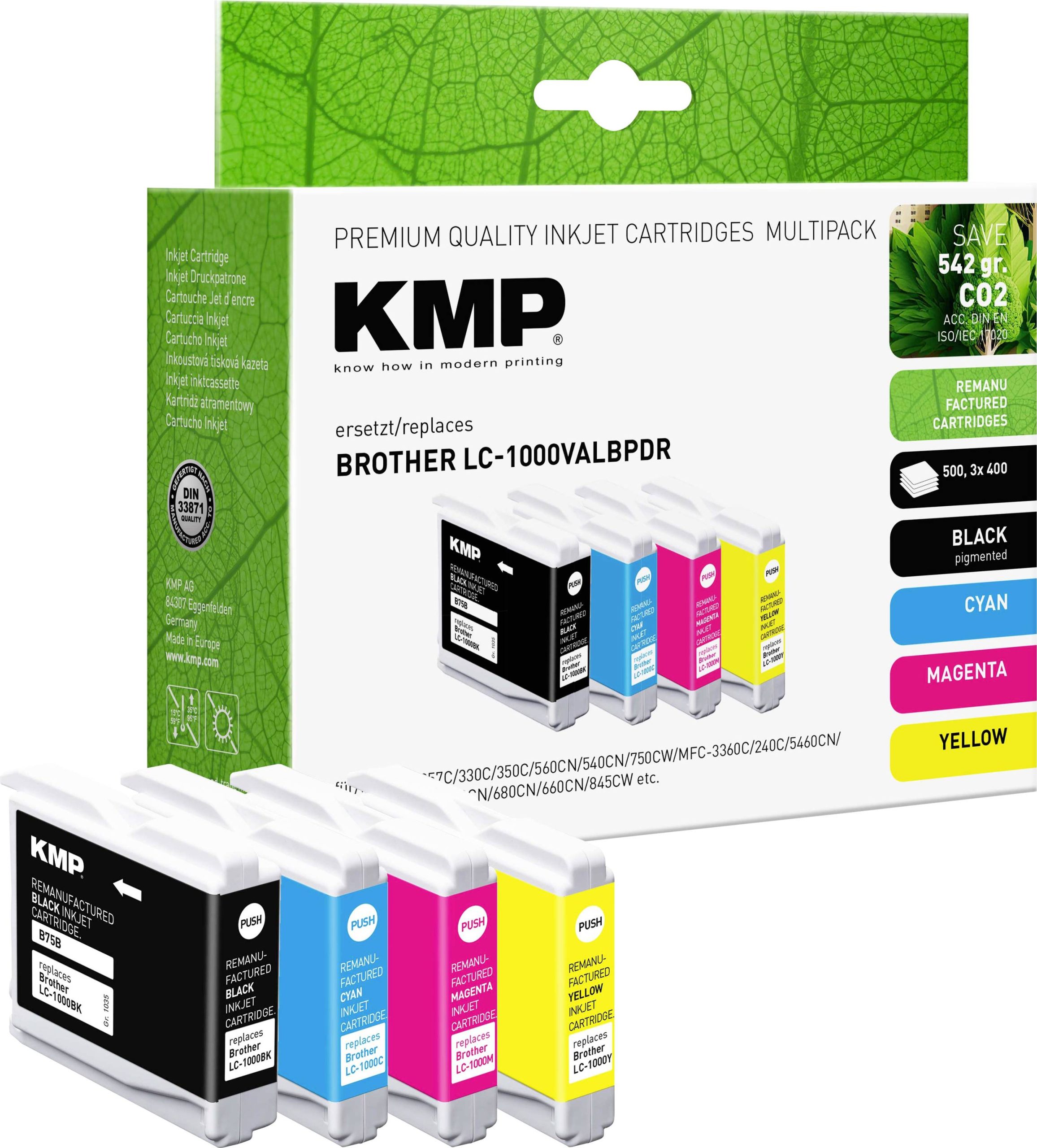 KMP Inktcartridge vervangt Brother LC-1000BK, LC-1000C, LC-1000M, LC-1000Y Compatibel Combipack Zwart, Cyaan, Magenta, G