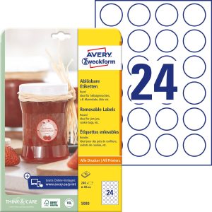 Avery-Zweckform 5080 Universele etiketten Ø 40 mm Papier Wit 1 set(s) Weer verwijderbaar Inkjet, Laser (zwart/wit), Lase