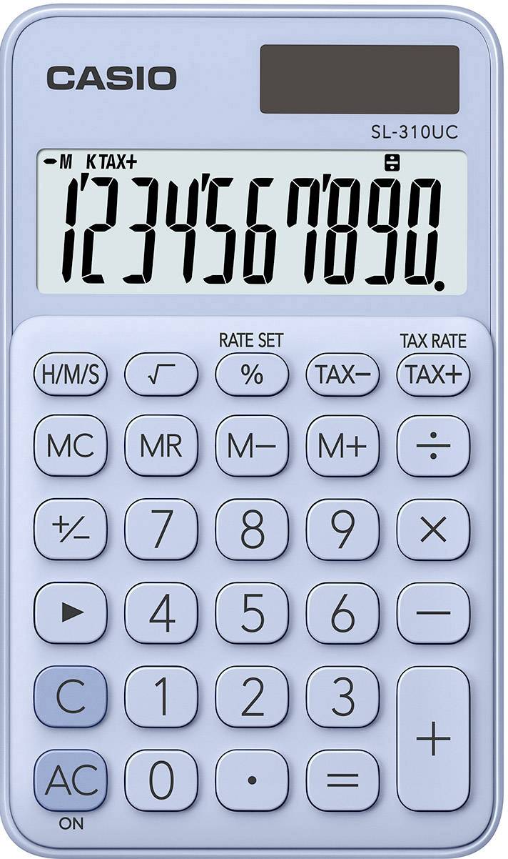 Casio SL-310UC-LB Zakrekenmachine Lichtblauw Aantal displayposities: 10 werkt op zonne-energie, werkt op batterijen (b x