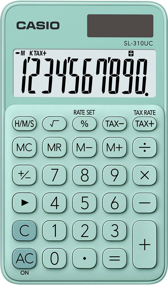 Casio SL-310UC-GN Zakrekenmachine Groen Aantal displayposities: 10 werkt op zonne-energie, werkt op batterijen (b x h x