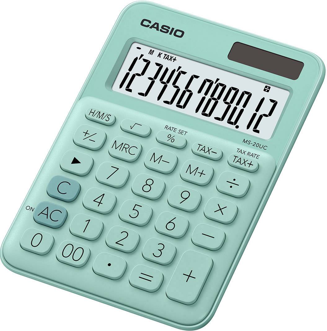 Casio MS-20UC-GN Bureaurekenmachine Groen Aantal displayposities: 12 werkt op zonne-energie, werkt op batterijen (b x h