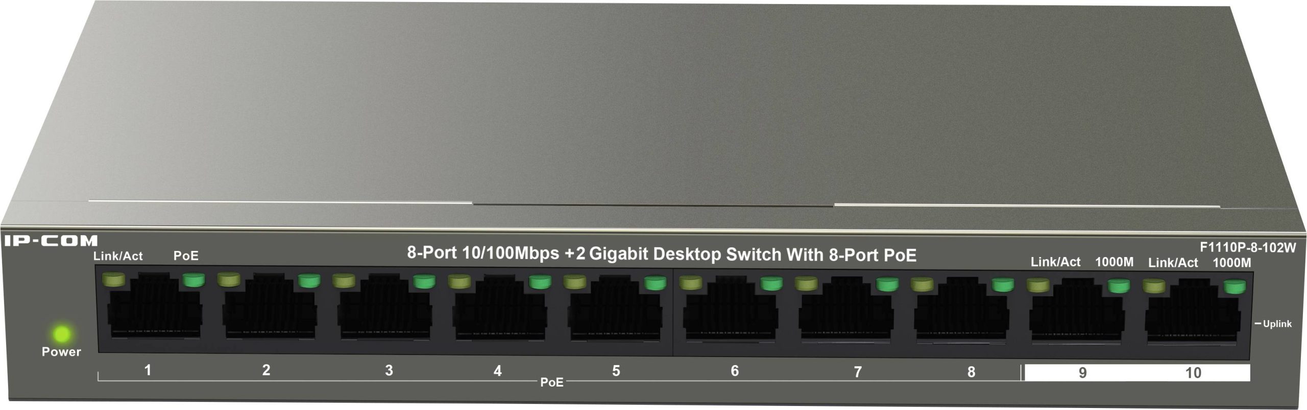 IP-COM Networks F1110P-8-102W F1110P-8-102W Netwerk switch 8 + 2 poorten 10 / 100 MBit/s PoE-functie