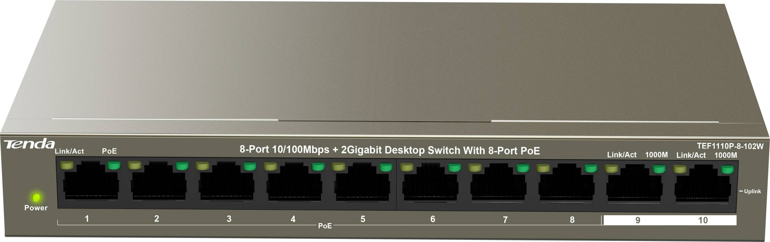 Tenda TEF1110P-8-102W TEF1110P-8-102W Netwerk switch 8 + 2 poorten 10 / 100 MBit/s PoE-functie
