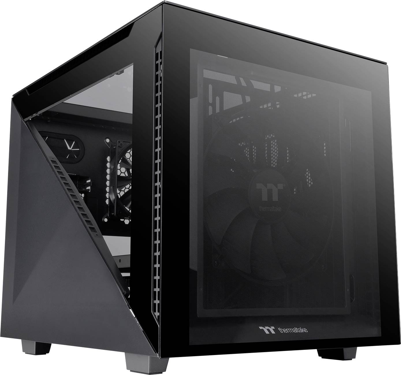 Thermaltake Divider 200 TG Black Micro-tower PC-behuizing Zwart 2 voorgeïnstalleerde ventilators, Zijvenster, Stoffilter