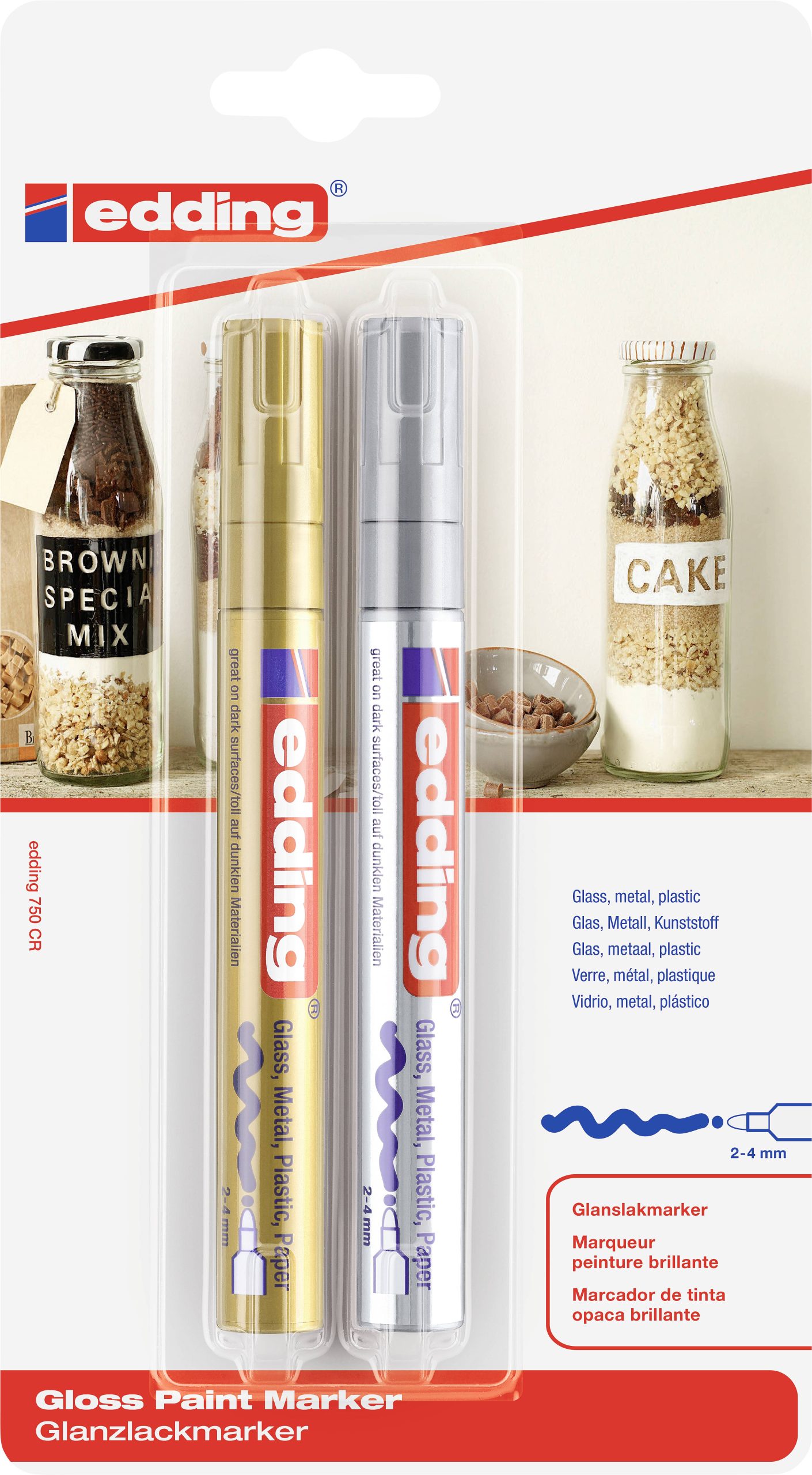 Edding 750 4-750-2-1-53-54 Lakmarker Goud, Zilver 2 mm, 3 mm, 4 mm