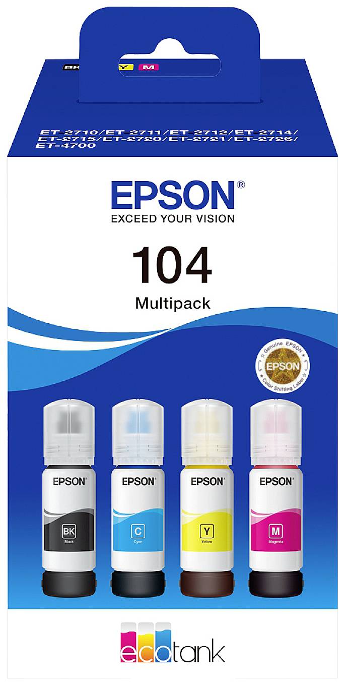 Epson C13T00P640 104 EcoTank Multipack Navulinkt Origineel Epson Zwart, Cyaan, Geel, Magenta 260 ml