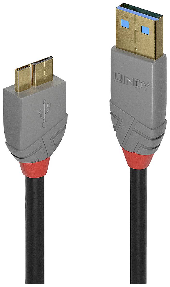LINDY 36768 USB-kabel USB 3.2 Gen1 USB-A stekker, USB-micro-B 3.0 stekker 3.00 m Zwart