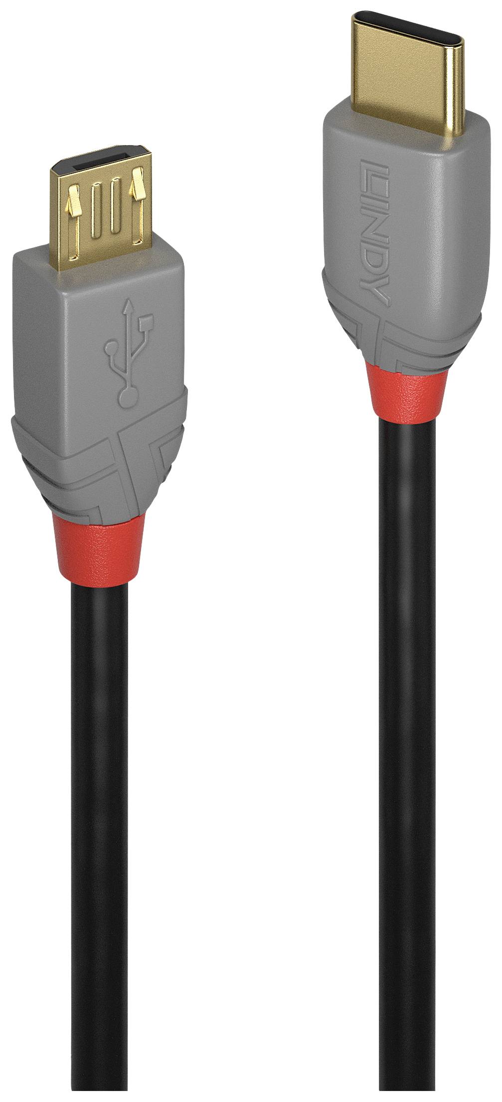 LINDY 36891 USB-kabel USB 2.0 USB-C stekker, USB-micro-B stekker 1.00 m Zwart, Grijs