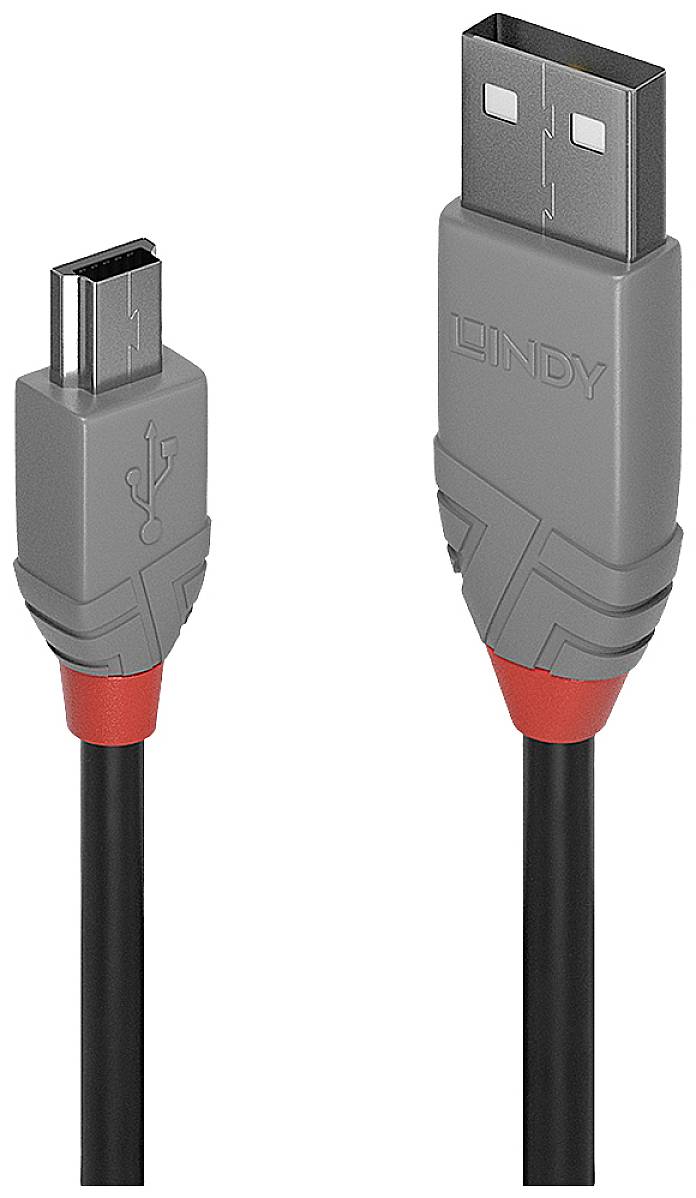 LINDY 36720 USB-kabel USB 2.0 USB-A stekker, USB-mini-B stekker 0.20 m Zwart