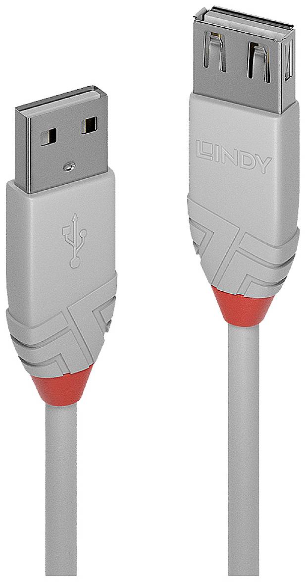 LINDY 36712 USB-kabel USB 2.0 USB-A stekker, USB-A bus 1.00 m Grijs