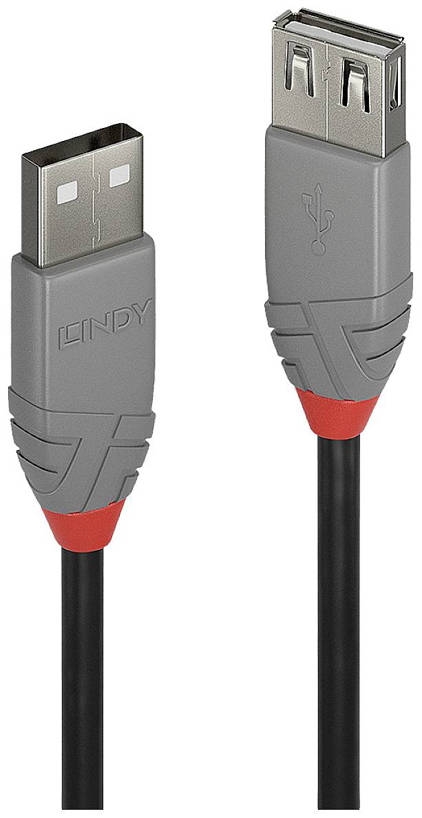 LINDY 36704 USB-kabel USB 2.0 USB-A stekker, USB-A bus 3.00 m Zwart, Grijs