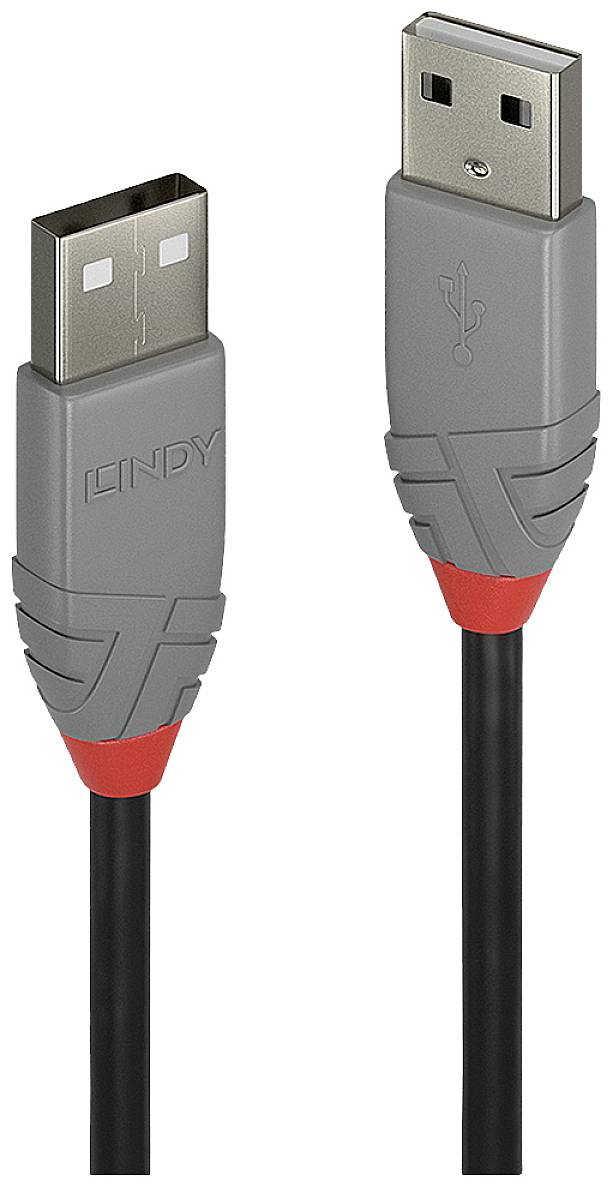 LINDY 36694 USB-kabel USB 2.0 USB-A stekker, USB-A stekker 3.00 m Zwart, Grijs