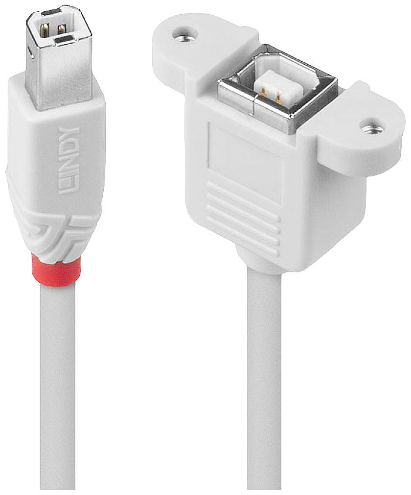 LINDY 31801 USB-kabel USB 2.0 USB-B stekker, USB-B bus 1 m Grijs Voor buismontage, Met anti-kniktule, Afgeschermd (dubbe