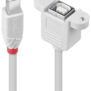 LINDY 31800 USB-kabel USB 2.0 USB-B stekker, USB-B bus 0.50 m Grijs