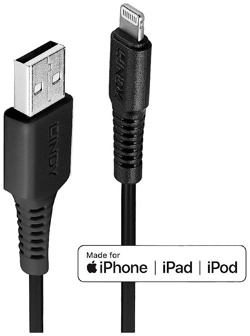 LINDY 31322 USB-kabel USB 2.0 USB-A stekker, Apple Lightning stekker 3.00 m Zwart