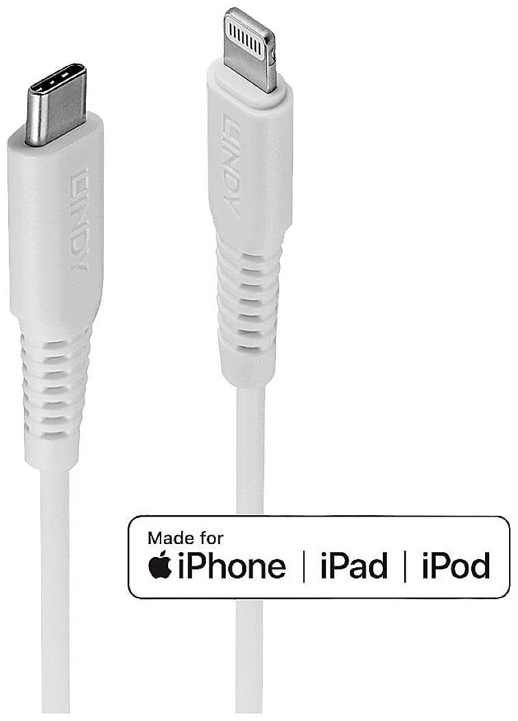LINDY 31318 USB-kabel USB 2.0 Apple Lightning stekker, USB-C stekker 3.00 m Wit