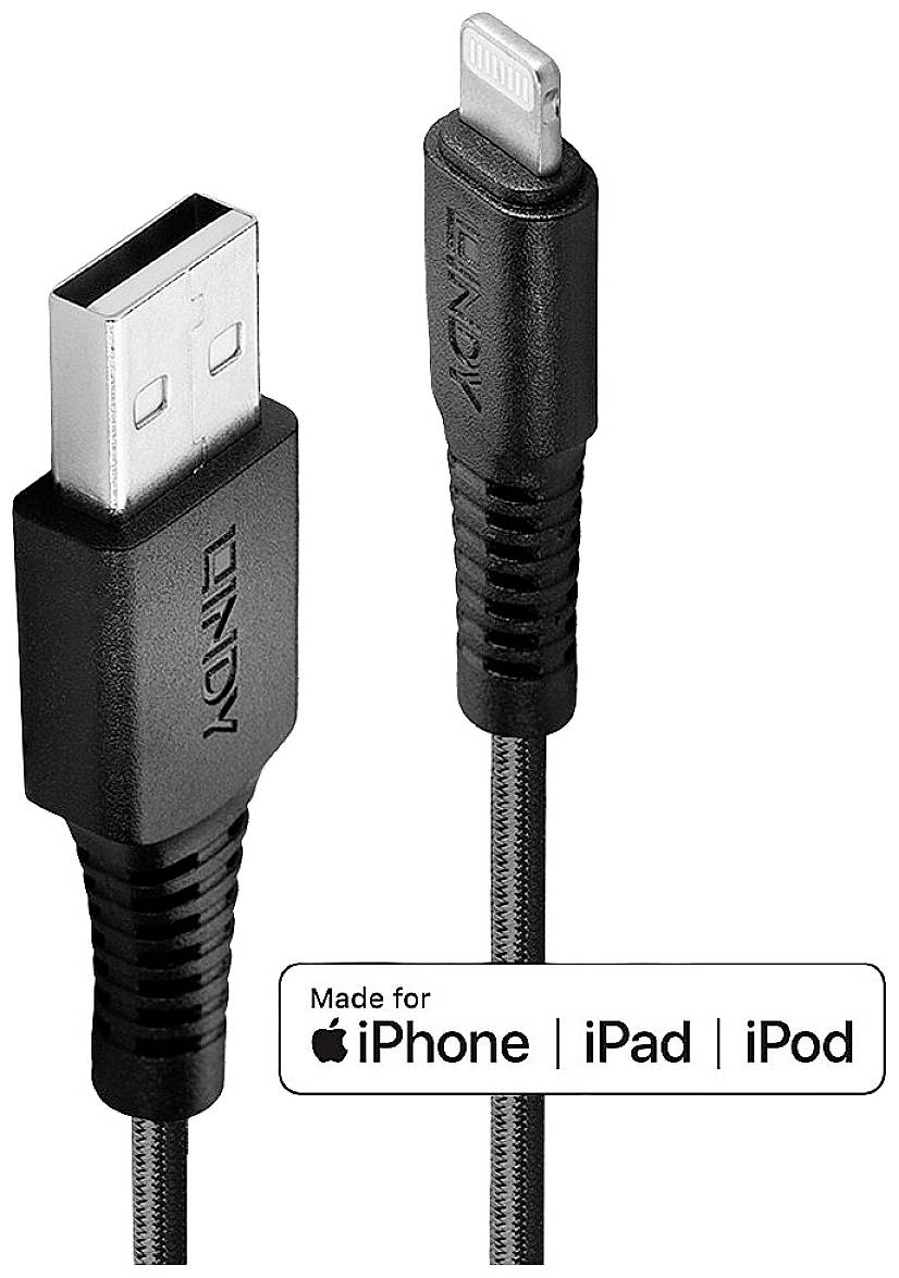 LINDY 31290 USB-kabel USB 2.0 Apple Lightning stekker, USB-A stekker 0.50 m Zwart