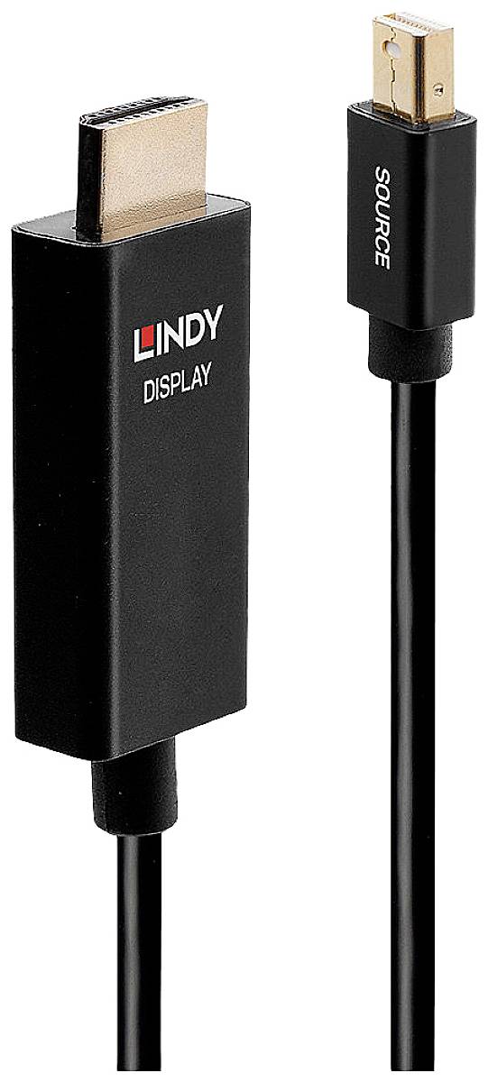 LINDY 40920 DisplayPort-kabel USB Aansluitkabel Mini DisplayPort-stekker, HDMI-A-stekker 0.50 m Zwart