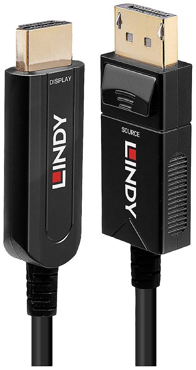 LINDY 38491 DisplayPort-kabel DisplayPort / HDMI / Glasvezel Adapterkabel DisplayPort-stekker, HDMI-A-stekker 20.00 m Zw
