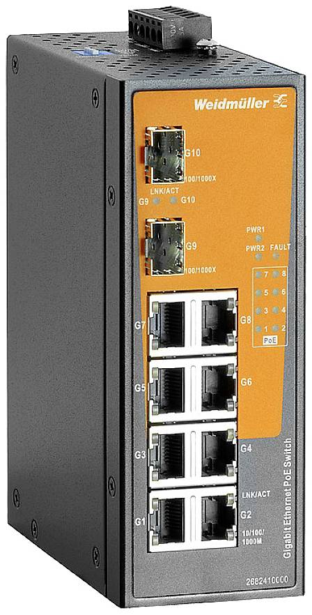 Weidmüller 2682410000 IE-SW-EL10-8GTPOE-2GESFP Industrial Ethernet Switch 10 / 100 / 1000 MBit/s PoE-functie