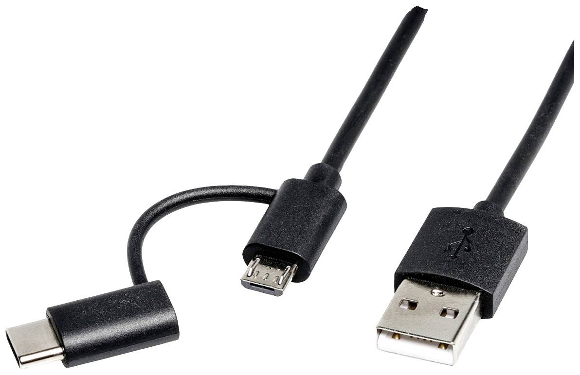 ROLINE Kabel USB Micro B + Typ C M/M to USB2.0 A M, OTG, zwart, 1 m