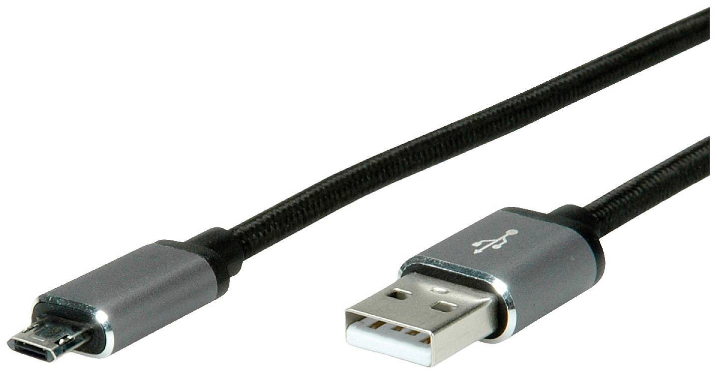 ROLINE USB 2.0 Kabel, USB A Male - Micro USB B Male, 0,8 m
