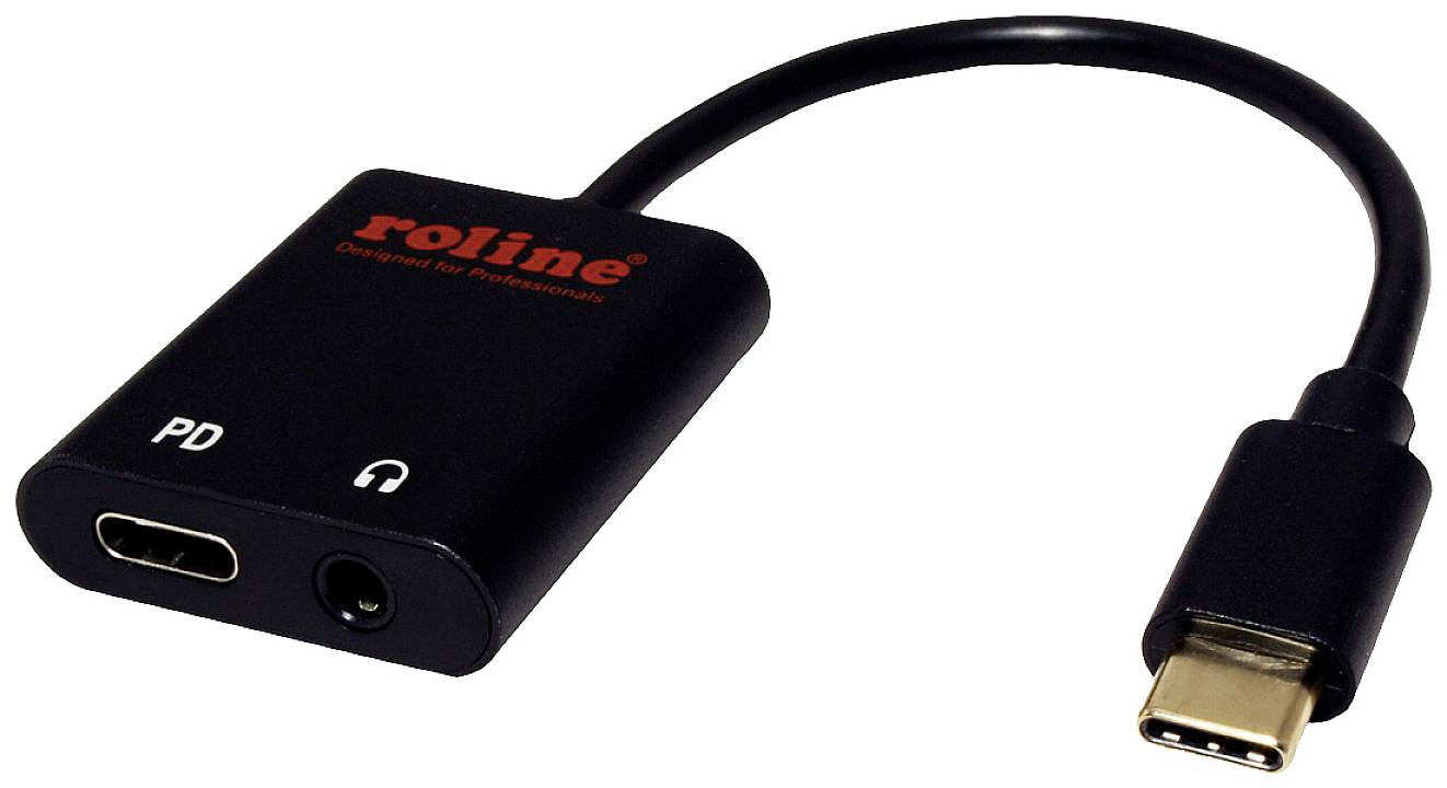 ROLINE Adapter USB Type C - 3.5mm Audio + Type C (PD), Male/Female, 0,13 m