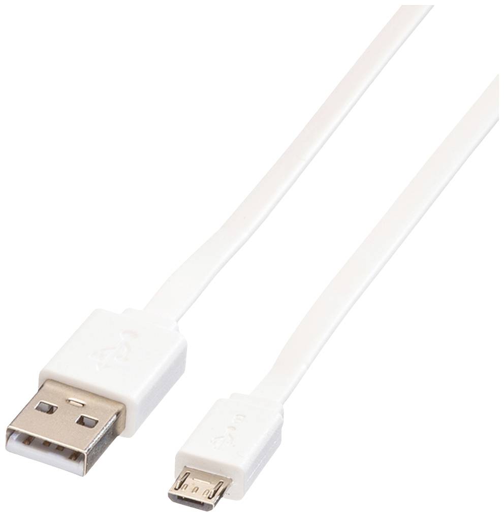 ROLINE USB 2.0 Kabel, USB A Male - Micro USB B Male, wit, 1 m