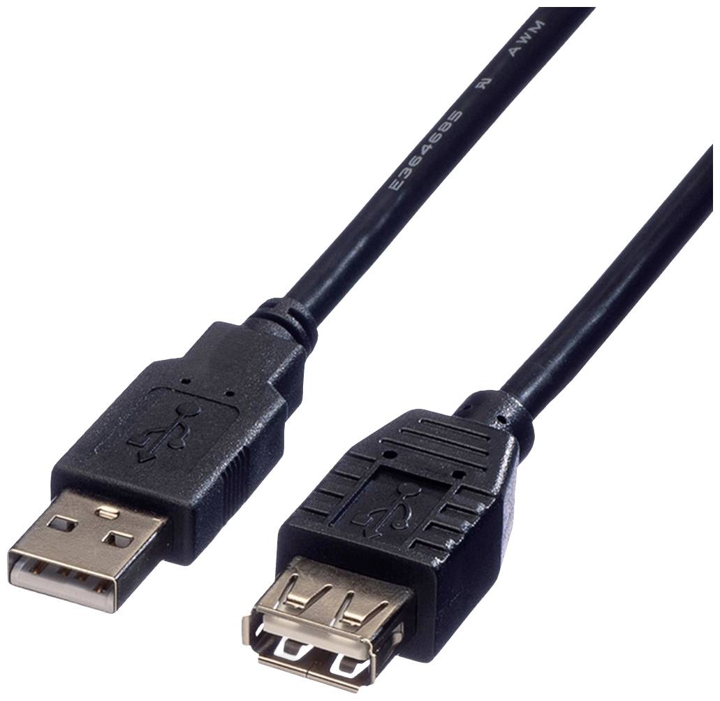 ROLINE USB 2.0 Kabel, type A-A, M/F, zwart, 0,8 m