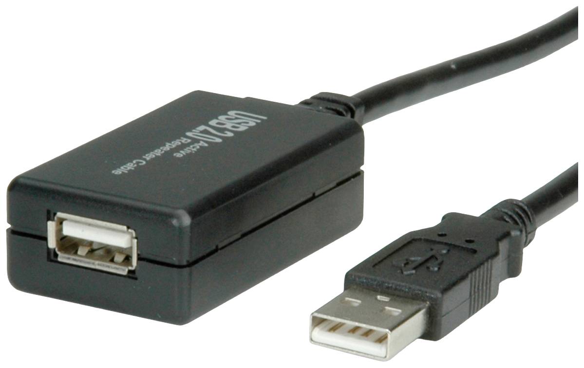 VALUE USB 2.0 Verleng kabel met actieve Repeater, zwart, 12 m