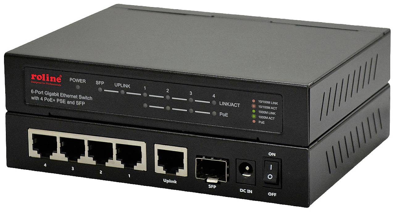 ROLINE Gigabit Ethernet Switch 6 poorten (5x 10/100/1000 + 1x SFP, 4x PoE+)